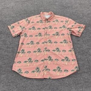 Alexander Julian Shirt Mens 2XL Pink Short Sleeve Palm Tree Button Up Casual